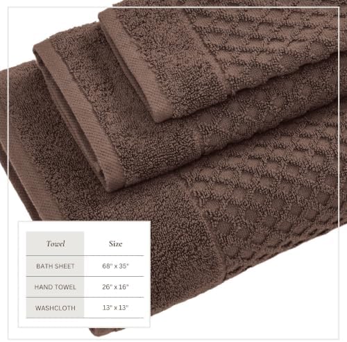Great Bay Home Bath Towels - 100% Cotton 6 Piece Bath Sheet Set - Diamond Waffle Weave - Absorbent, Durable, Quick-Dry Towels for Bathroom (Chocolate)