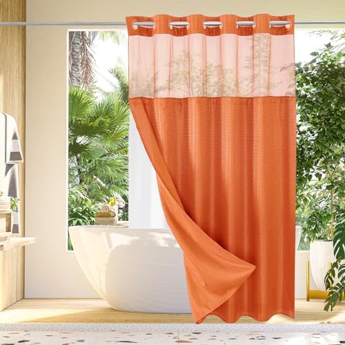 Gibelle No Hook Cloth Burnt Orange Shower Curtain with Liner, 72x74