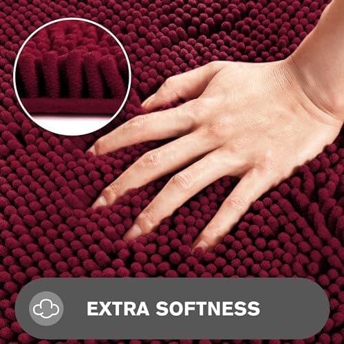 Bathroom Rugs 40 x 60 Inch – Extra Large Bath Mat | Absorbent and Washable Thick Chenille Bath Rugs Non-Slip Runner Rug for Bathroom, Shower, Tub(Vivid Burgundy)