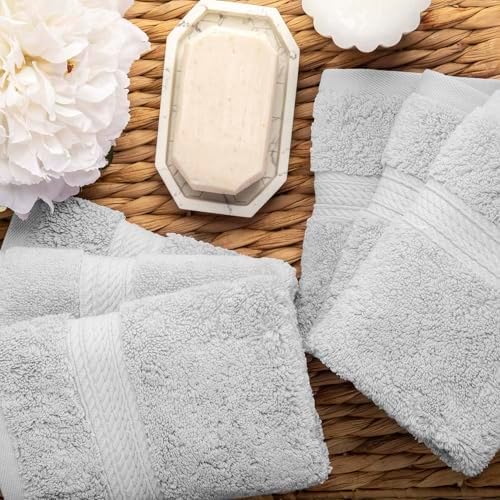 SUPERIOR Egyptian Cotton Plush & Absorbent, Face Towel Set of 6, Silver