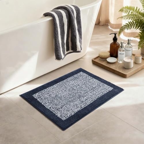 Bathroom Rugs 24x17 Non Slip Washable, Soft Absorbent Bath Mat Dark Blue