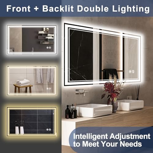 48“ x 28 Bathroom Mirror, LED Mirror for Bathroom, Fogless