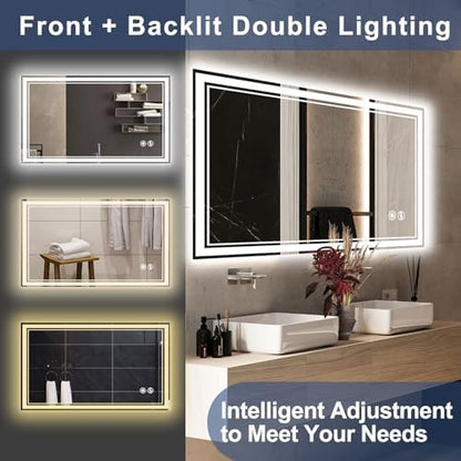 48“ x 28 Bathroom Mirror, LED Mirror for Bathroom, Fogless