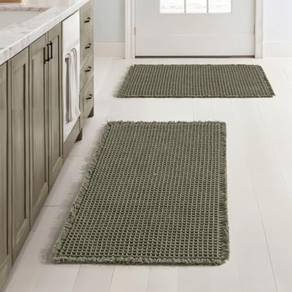 MIULEE Set of 2 Waffle Bathroom Rugs Boho Bath Mat Green 17x24 Inch