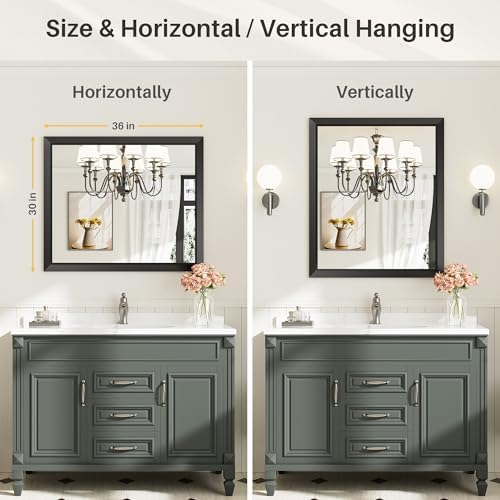 Briivue Black Metal Framed Bathroom Wall Mirror, 36x30 Inch