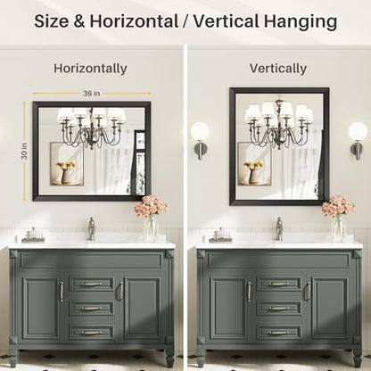 Briivue Black Metal Framed Bathroom Wall Mirror, 36x30 Inch