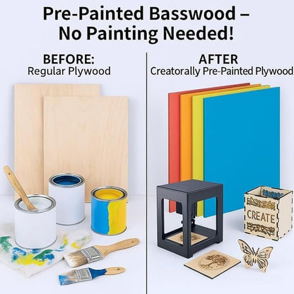 4 Pack Pre-Painted Colored Plywood Sheets,12x12x1/8 Inch (3mm) Basswood Board,Ideal for Laser Cutting, Engraving, DIY Crafts, Ornaments, Models Making (Pink)