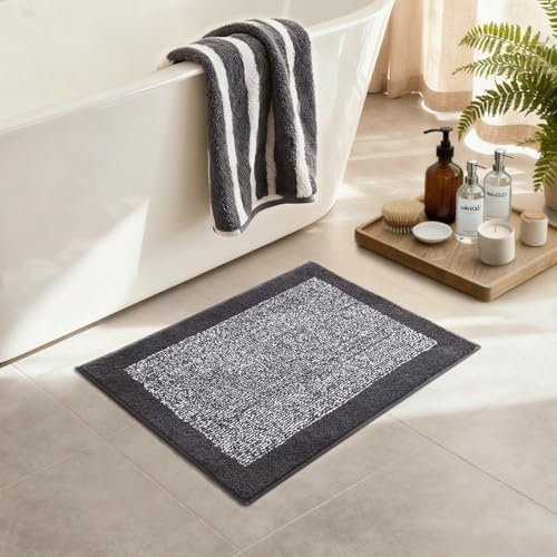 Bathroom Rugs 24x17 Non Slip Washable, Soft Absorbent Bath Mat Dark Grey