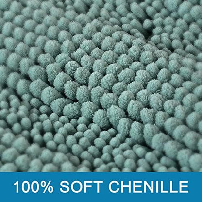 H.VERSAILTEX Bath Rugs for Bathroom Non Slip Bath Mats Extra Thick Chenille Striped Bath Rug Runners 47" x 17" Absorbent Fluffy Soft Shaggy Mats Plush Area Carpet for Bath Room - Eggshell Blue