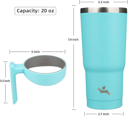 Konokyo 20 oz Tumbler with Handle and 2 Straw 2 Lid, Insulated Water Bottle Stainless Steel Vacuum Cup Reusable Travel Mug,Turquoise