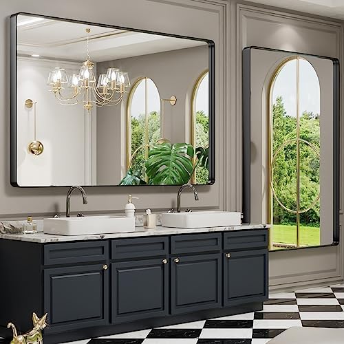 LOAAO 60X40 Inch Black Metal Framed Bathroom Mirror