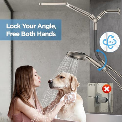 Dual Handheld Shower Head Combo, 2-in-1 Rain Shower Heads System Wide Rainfall Shower Head and 10 Modes High Pressure Hand Held Showerhead with Built-in Power Wash - Brushed Nickel