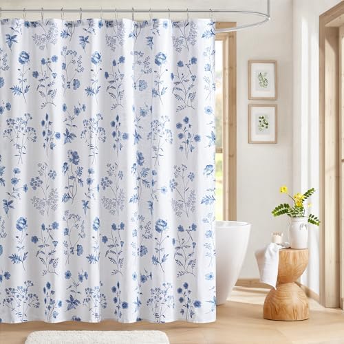 Martha Stewart Cotton Floral Extra Long Shower Curtain, 72 x 72, Blue