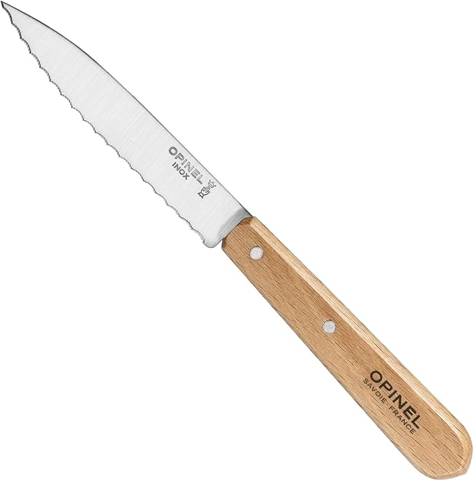 OPINEL Les Essentials - Small Kitchen 4 Piece Knife Set - Paring, Serrated, Peeler, Vegetable Knife, Corrosion Resistant High Carbon Steel, Made in France (Natural)