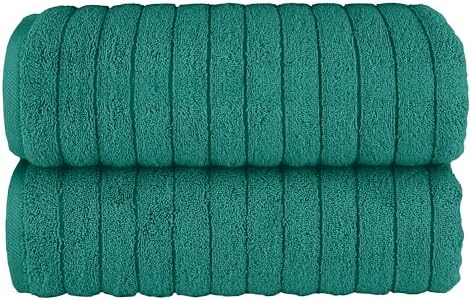 Elegant Comfort 100% Turkish Cotton Corduroy Ribbed Luxury Soft 2 Pack Bath Towels 27 x 54 Inch - Ultra Plush, Absorbent, Quick Dry, Hotel Spa Quality Towels for Bathroom Essentials, Turquoise