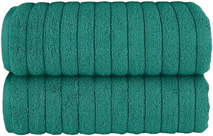 Elegant Comfort 100% Turkish Cotton Corduroy Ribbed Luxury Soft 2 Pack Bath Towels 27 x 54 Inch - Ultra Plush, Absorbent, Quick Dry, Hotel Spa Quality Towels for Bathroom Essentials, Turquoise
