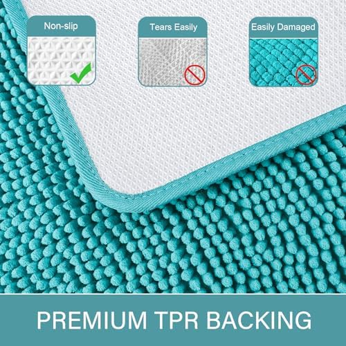 LOCHAS Luxury Bathroom Rug Shaggy Bath Mat 20 x 32 Inch, Teal Blue