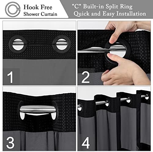 Gibelle No Hook Cloth Black Shower Curtain with Liner, 36x74