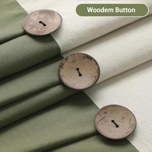 Farmhouse Shower Curtain Linen Button Cream-Green 72" W x 72" L