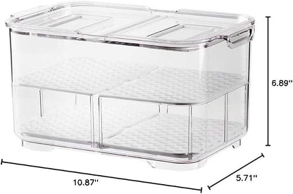 SANNO Refrigerator Food Storage Containers Stay Fresh,Food Storage Container Bin Stackable Refrigerator Freezer Organizer Fresh Keeper Drawers with Vented Lids and Removable Drain Tray