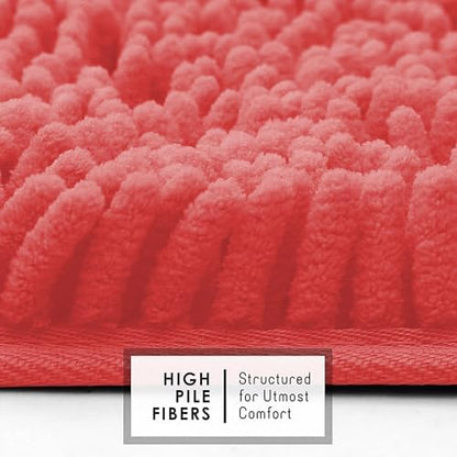 Hearth & Harbor Bathroom Rugs, Chenille Bath Mat - Machine Washable Bath Mats for Bathroom Non-Slip Backing Rubber, Quick Dry Mat - Rose Bath Rug, 17x24-20x32-20x24