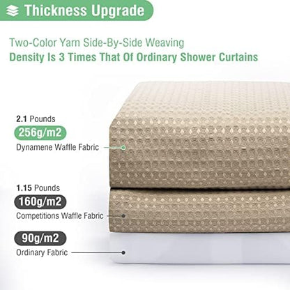 Dynamene Waffle Shower Curtain 256 GSM Heavy Duty Fabric 72x72 Beige/Khaki