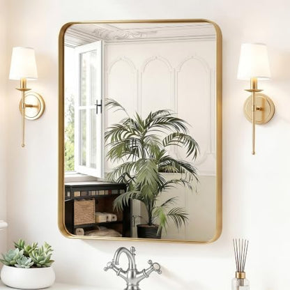Sweetcrispy Bathroom Wall Mirror, 32x24 Inch Mirror for Over Sink, Gold