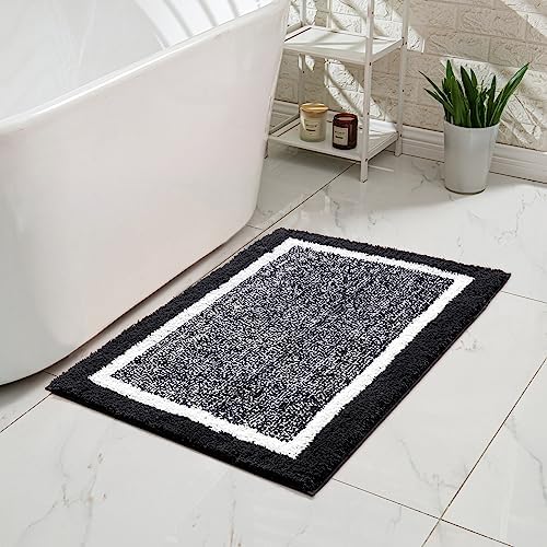CozeCube Jet Black Bath Mat 32"x20" Non Slip Washable Rug