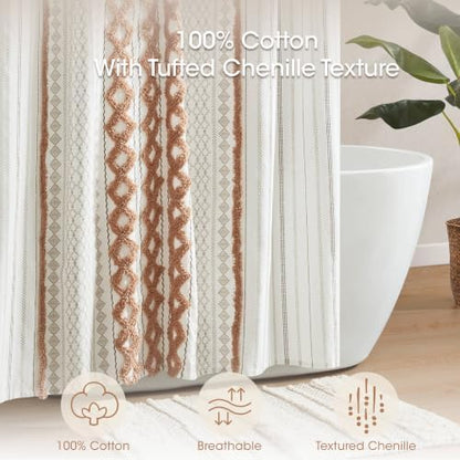 INK+IVY 100% Cotton Tufted Shower Curtain for Bathroom, Rose Clay, 72 x 72