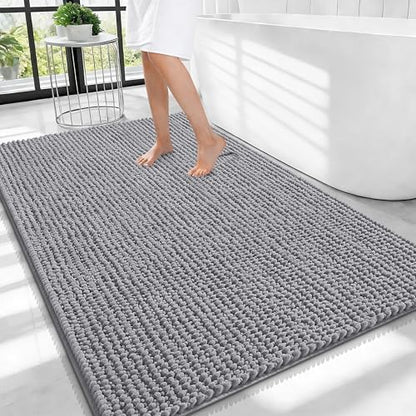 OLANLY Thick Chenille Large Bathroom Rugs 40x32, Absorbent Bath Mat, Grey