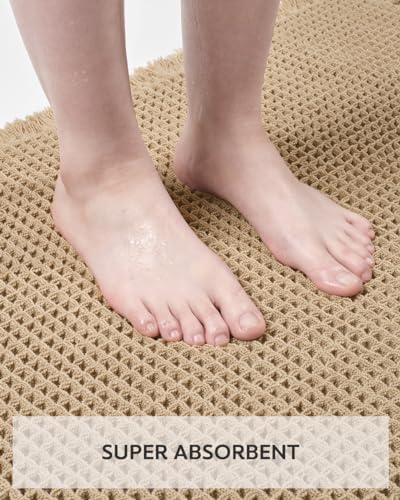tchdio Waffle Bath Mat-Runner Rug, Super Absorbent Non Slip Bath Mats for BathroomMachine Washable Long Rugs with Tassels, Bath Rugs for Bathroom Floor Beside Tub, 2' x 5', Brown