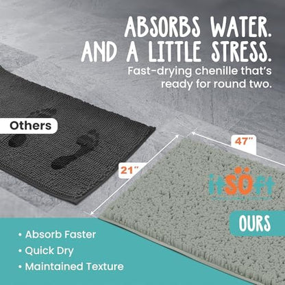 ITSOFT Large Plush Bathroom Rug 47"x21", Absorbent Machine Washable Non Slip Chenille Bath Mats, Quick Dry Bathmat, Bath Rugs for Bath, Shower, Bedroom, or Door Mat, Sage Green