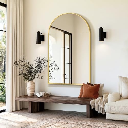 Delma Arched Bathroom Mirror, Gold, 50"x30"