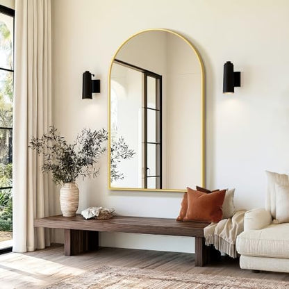 Delma Arched Bathroom Mirror, Gold, 50"x30"