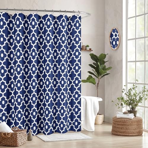 Fabric Modern Shower Curtain-Navy and White Shower Curtains for Bathroom