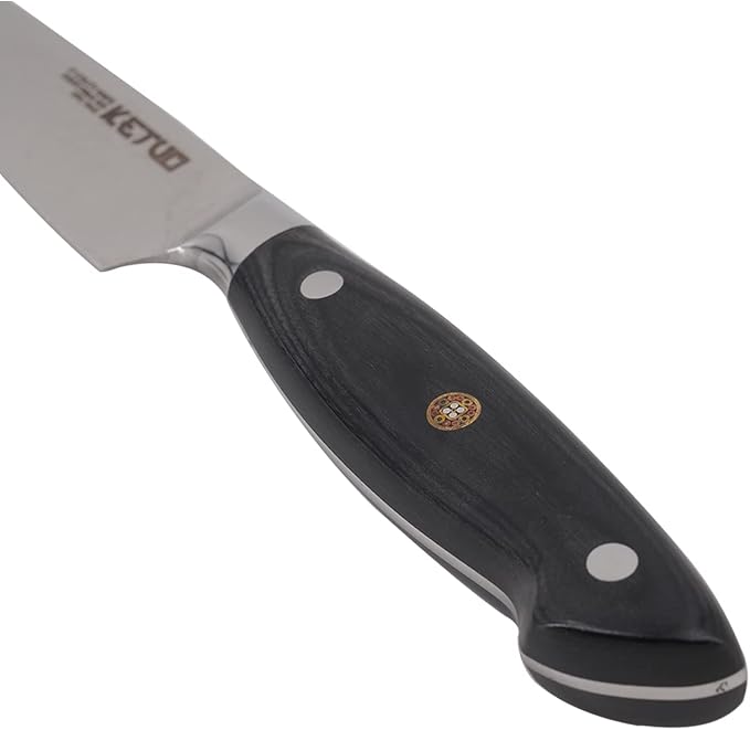 Ketuo Professional Chef Knife Damascus Carbon Steel with Laser Pattern Blade and Black Pakka Wood (5 Inch Utility Knife)