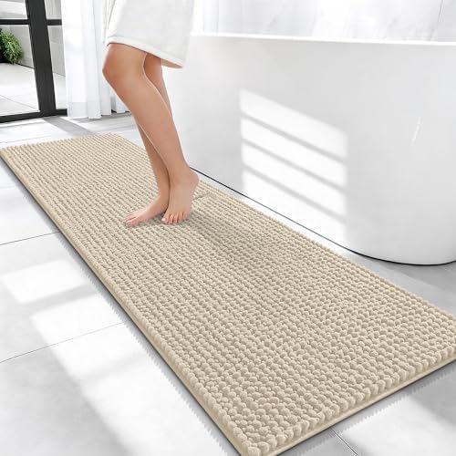 OLANLY Thick Chenille Bathroom Runner Rugs 59x20, Absorbent Bath Mat, Sand