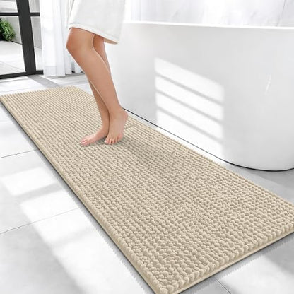OLANLY Thick Chenille Bathroom Runner Rugs 59x20, Absorbent Bath Mat, Sand