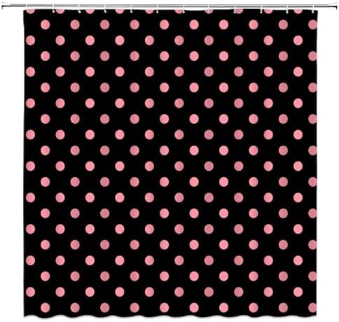 Polka Dot Shower Curtain Pink Spot Black Retro Vintage Fabric Decorative Bathroom Curtains with Hooks,70" Wx84 H