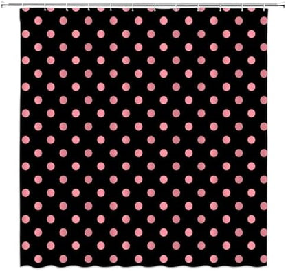 Polka Dot Shower Curtain Pink Spot Black Retro Vintage Fabric Decorative Bathroom Curtains with Hooks,70" Wx84 H