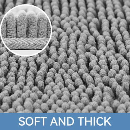 Bcoimo Small Bath Rug Mat,24x17 Chenille Non Slip Gray Bathroom Shower Mat