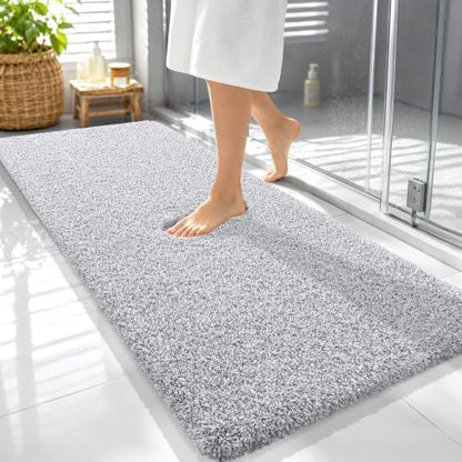 OLANLY Microfiber Bathroom Rugs 59x24, Quick Dry Bath Mat, Grey and White