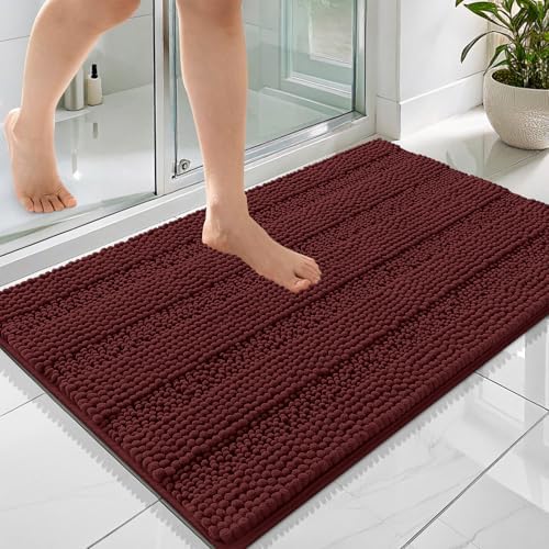 OLANLY Thick Bathroom Rugs 36x24, Chenille Bath Rugs, Andorra Red-Brown