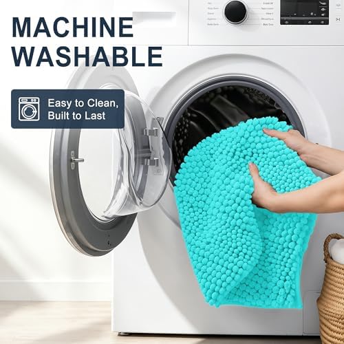 Smiry Thick Chenille Bathroom Runner Rugs 44x24, Absorbent Bath Mat, Teal