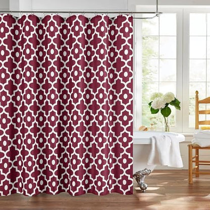Fabric Modern Moroccan Shower Curtains for Bathroom-Burgundy & White