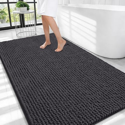OLANLY Thick Chenille Large Bathroom Rugs Mats 44x32, Dark Grey