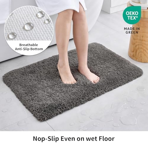 Disolla Bathrom Runner Rug 24x59 - Large Soft Plush Bath Mat, Thick Long Non-Slip Shaggy Floor Mat, Ultra-Absorbent for Master Bathroom Bedroom, Dark Grey