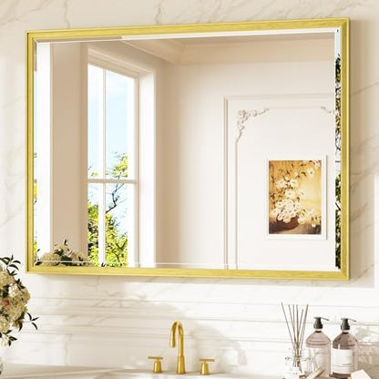 Keonjinn 40" x 30" Gold Bathroom Mirror for Over Sink, Aluminum Alloy Frame