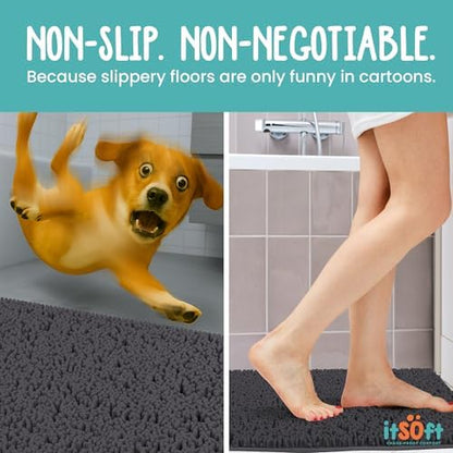 Runner Chenille Bath Mats 71"x21", Plush Absorbent Quick Dry, Soft & Machine Washable, Non Slip Carpet for Bathroom, Thick Bathroom Rugs, Shower Restroom Rug Mat, Alfombras De Bano, Bathrugs