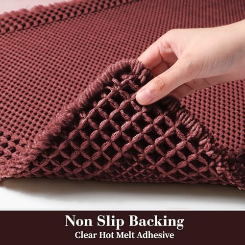 RESARE Waffle Bath Mat for Bathroom Non Slip Bathroom Rugs 18"x30" Dark Red